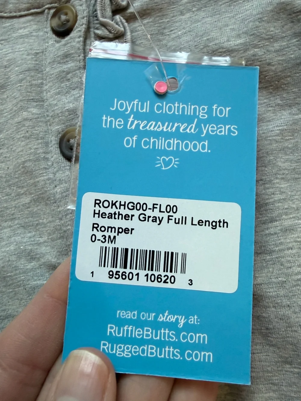 NWT RuffleButts Heather Gray Full Length Elastic Waist Ruffled Romper Girls 0-3M